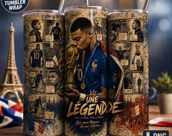 Kylian Mbappé Tumbler Wrap Design 20 oz Skinny Madrid Soccer Fifa World Cup Printable Sublimation (PNG Digital Download)