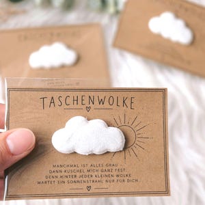 Taschenwolke mit Aufmunterungskarte • Sorgenwolke • Kleines Geschenk • Glücksbringer • Pocket Hug • Mutmacher, Trostspender, Taschenumarmung