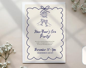 Invitación elegante para fiesta de Nochevieja - Plantilla editable de Canva (Descarga instantánea)