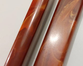 Vintage Bakelite Heavily Marbled Orange Knife and Fork Carving Set, Glohill Canada Holiday Knife