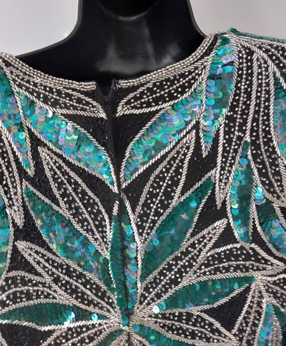 Vintage Size Large Fully Sequined Green and Black… - image 4