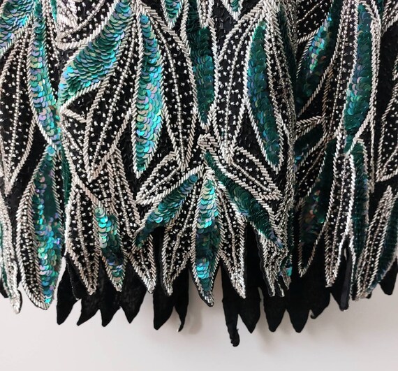 Vintage Size Large Fully Sequined Green and Black… - image 8