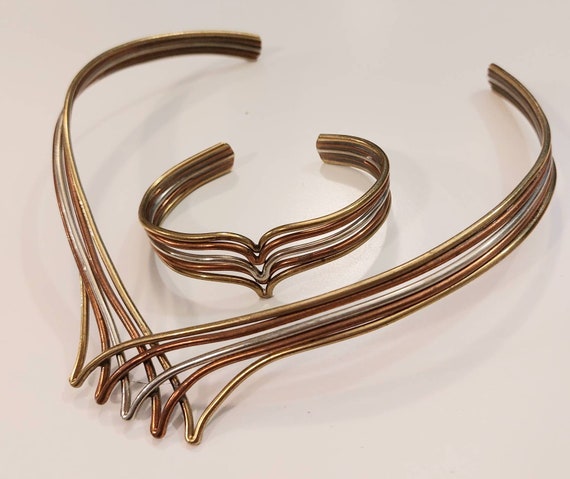 Vintage Mixed Metals Torc/Torque Choker Necklace … - image 1