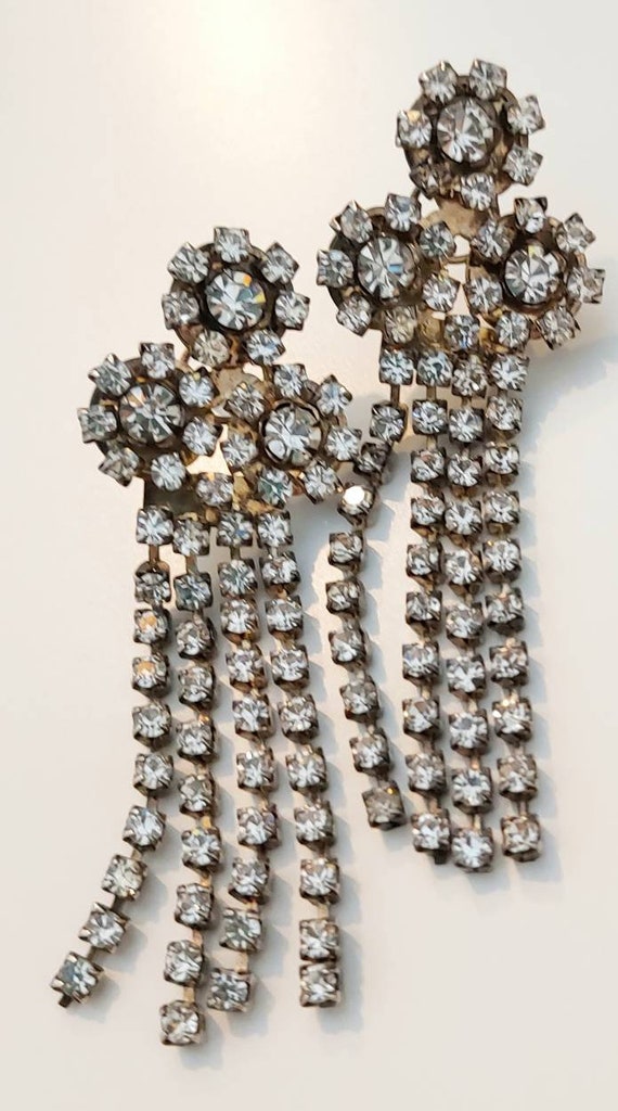 Vintage Rhinestone Crystal Large Clover Earring V… - image 1