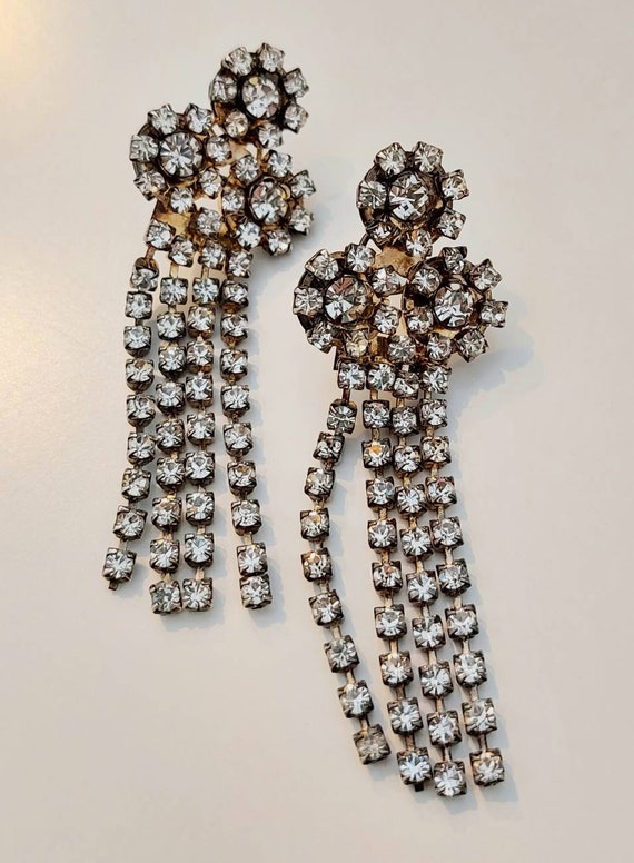 Vintage Rhinestone Crystal Large Clover Earring V… - image 3