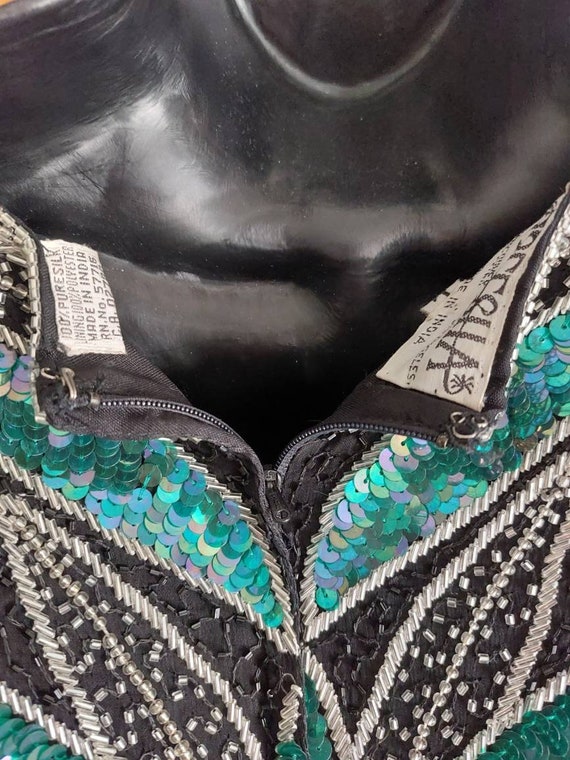 Vintage Size Large Fully Sequined Green and Black… - image 9
