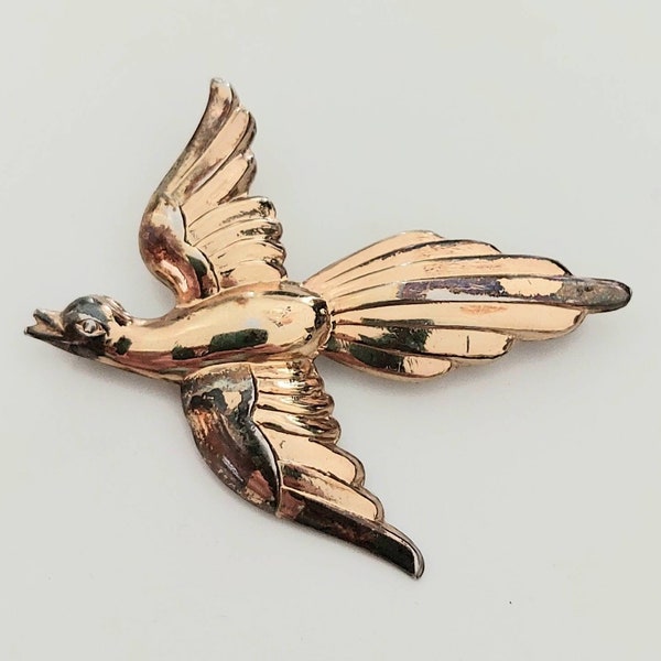 Sterling Coro Bird Brooch, Gold Washed  1950s Avian Pin