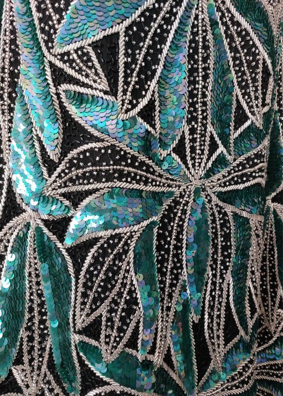 Vintage Size Large Fully Sequined Green and Black… - image 3