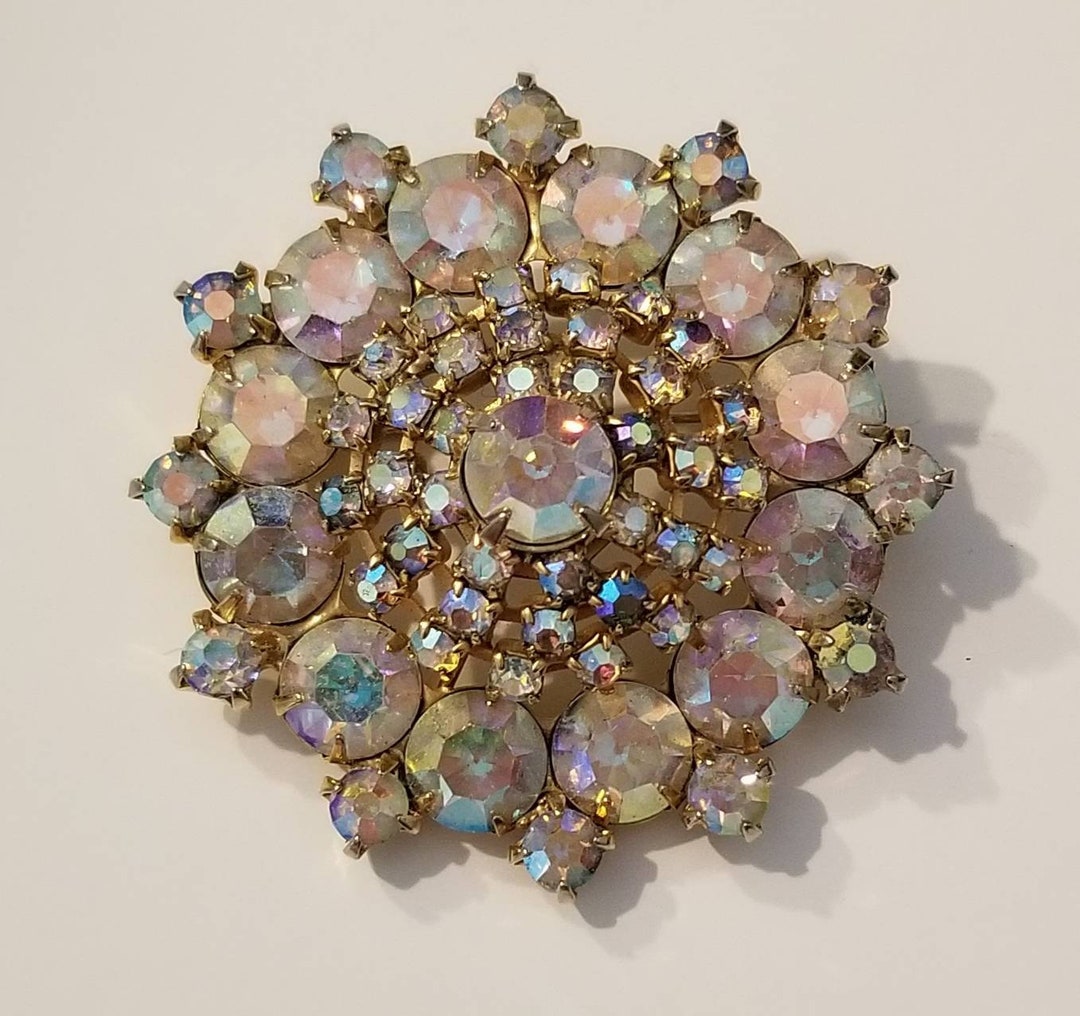 Vintage Aurora Borealis Rhinestone Brooch Sparkling Cluster - Etsy