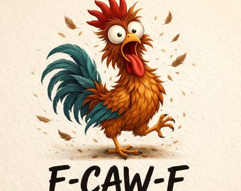F-Caw-F Chicken PNG, Funny Screaming Chicken Meme, Farm Animal PNG, Sticker & Shirt Design