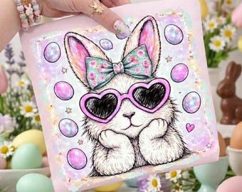 Easter Bunny PNG, Bow Easter Bunny, Brushstroke Easter Day Design