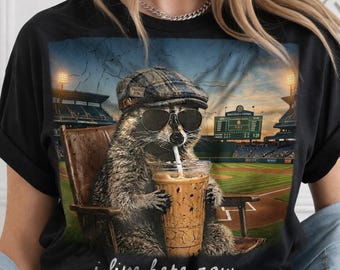 I Live Here Now Raccoon PNG, Funny Raccoon Baseball PNG, Baseball Season Design