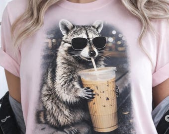 Raccoon Drinking Iced Coffee PNG, Coffee Raccoon PNG, Funny Animal Meme PNG