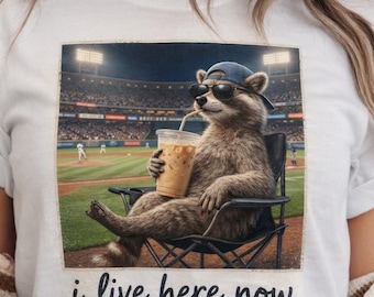 I Live Here Now Raccoon PNG, Funny Raccoon Baseball PNG, Game Day PNG