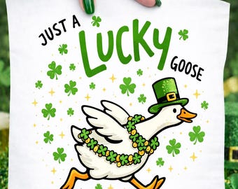 St Patrick’s Day Goose PNG, Cute Goose Lover PNG, Shamrock Irish Goose PNG
