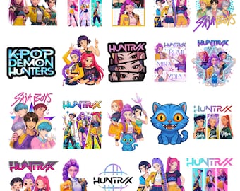 Kpop Demon Hunters PNG, Huntrix & Saja Boys PNG Pack for Kpop Idol Group Shirts