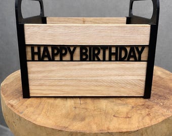 Wooden box with custom text | Personalized gift box with 3D print | Gift box for baby, wedding, birthday | Wood & 3D printed lettering