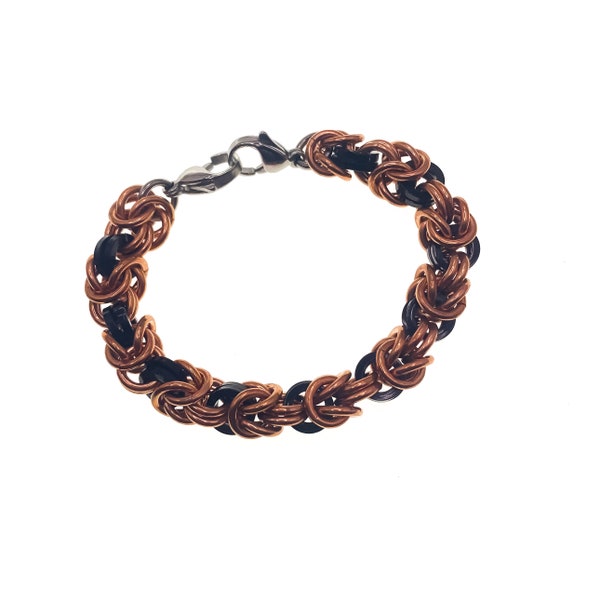 Pure Copper & Black Medical Alert Replacement Interchangeable Bracelet - 5-1/4" - Byzantine Chainmail