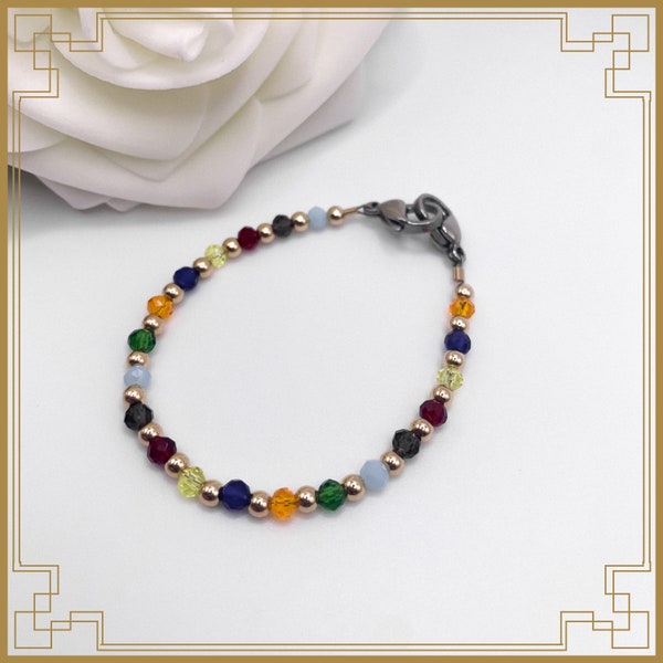 Multicolored Crystal and 14k gold Bead Medical ID Alert Replacement Bracelet!