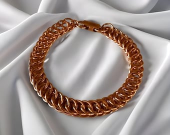 Pure Copper Bracelet • Persian 4-1 Chainmail • Handcrafted • Variety of Sizes