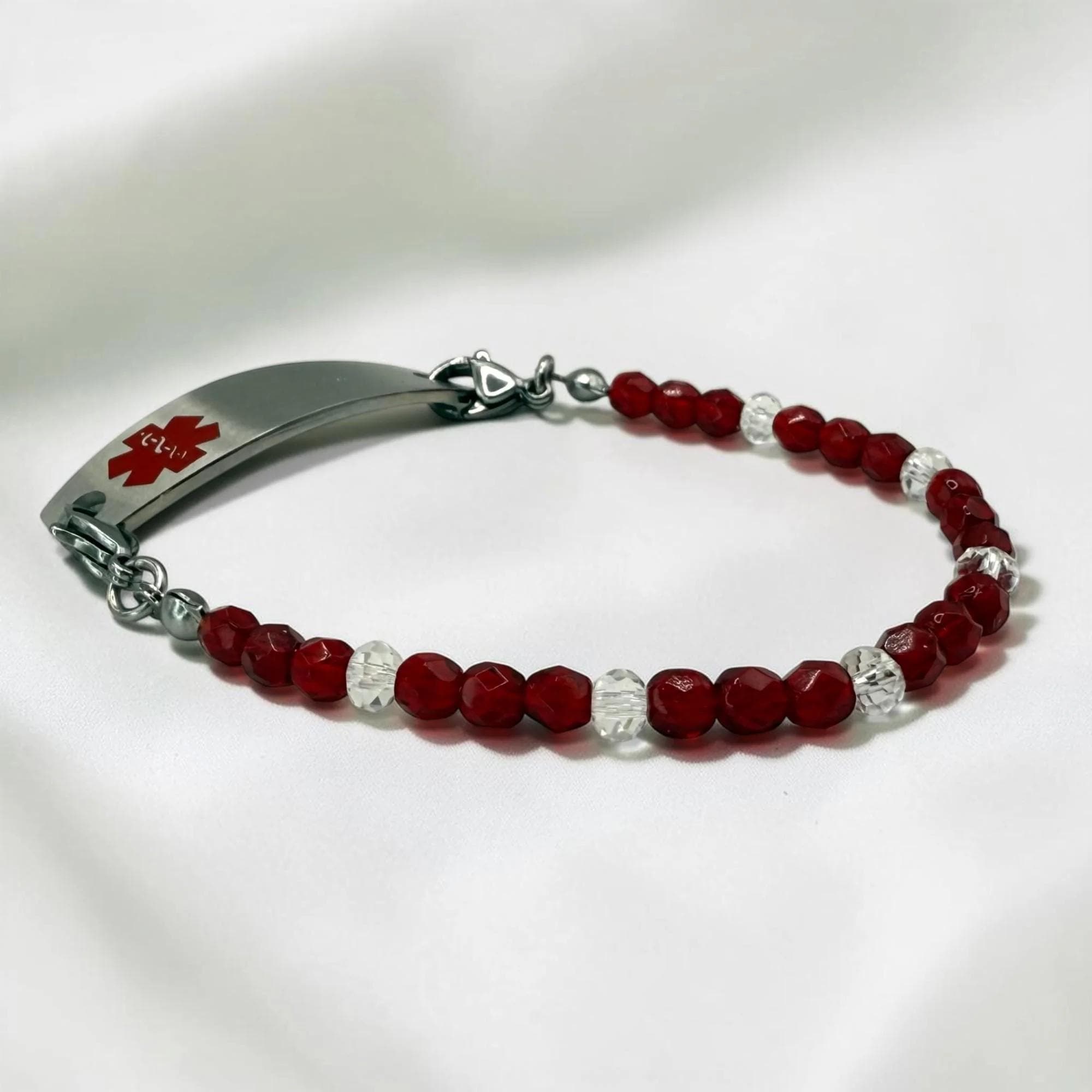 Red & Clear Crystal Medical Alert Bracelet Replacement Medical ID Chain
