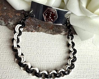 Black and White Replacement Bracelet Band for Medical Alert Bracelets