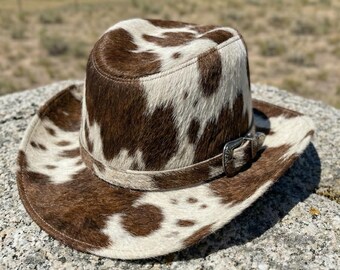 Cowhide Leather Cowboy Hat for Men & Women – Real Hair on hide Hats, Unique Cap