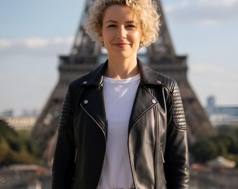 Women’s Genuine Leather Biker Jacket | Classic Black Moto Style | Real Leather Motorcycle Coat