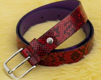 Embossed Snakeskin Leather Belt - Jeans Belts for Men, Gift for Him