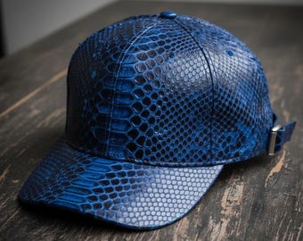 Blue Unisex Snakeskin Hat | Python Leather Cap embossed leather Men and Women