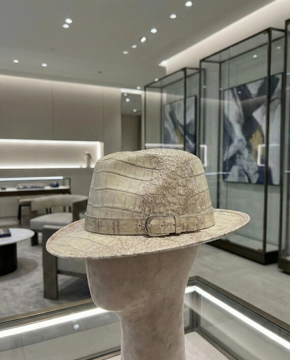 Himalayan Crocodile Print Leather Hat | Wide Brim Embossed Cap