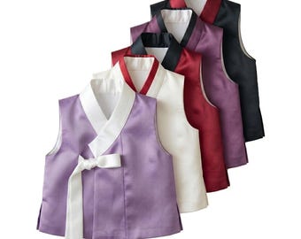 Traditional Korean Baeja, Satin Hanbok Vest, Women's Wrap Top, Custom Korean Fashion