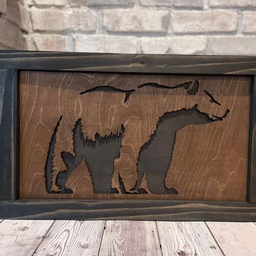 Rustic Bear Home Decor Farmhouse Wall Art Log Cabin Wood Etsy
