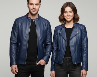 Unisex Biker Leather Jacket – Classic Racer Coat with Quilted Details | Customizable & Handmade