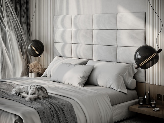 RECTANGULAR Upholstered Headboard Panels | Velvet Wall Decor Tiles | Soft Padded Bed Back Panels | Modern Bedroom Wall Art