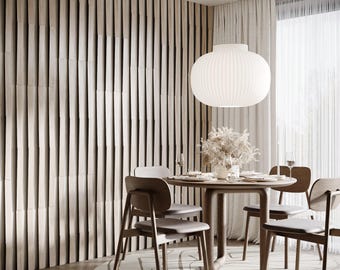 Panel acústico de listones de madera con rayas «Loza-5» / Ancho de listones: 5 cm / Decoración de pared / Paneles decorativos de madera para hogar y estudio