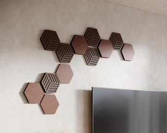 Acoustic Hexagon Wood(HDF) Panel | 3D Mosaic Puzzle Wall Decor | Sound-Absorbing Decorative Panels for Home & Studio | DIY Art