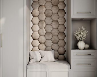 HEXAGON Upholstered Wall Panels for Hallway | Soft Velvet Geometric Decor | Padded Entryway Wall Tiles | Modern Acoustic Interior Design
