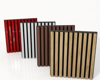 Paneles acústicos de madera con listones «Pole» / Paneles acústicos de 50 x 50 x 5 cm / Absorción - Difusión - Reflexión - Aislamiento acústico - Aislamiento térmico /