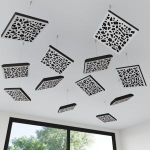Regulowany panel akustyczny sufitowy „P32-mini” | Profesjonalna dekoracja rozpraszająca dźwięk do studiów nagraniowych i biur | Panele wiszące 25 x 25 cm