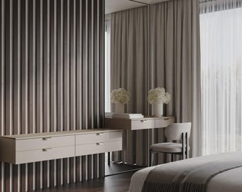 Panel acústico de listones de madera «Lamela-5» / Ancho de listones: 5 cm / Decoración de pared / Paneles decorativos de madera para hogar y estudio