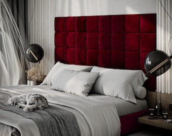 SQUARE Upholstered Headboard Panels | Soft Velvet Wall Art Tiles | Padded Decorative Bed Back Panels | Modern Wall Decor |