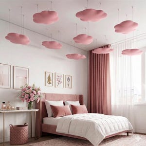 Panel acústico de techo de terciopelo “Cloud-Cinematic” / Decoración suspendida que absorbe el sonido para sala de estar y cine en casa / Control de eco con efecto nube flotante