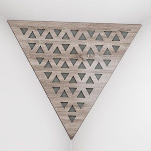 Ceiling Corner Bass Trap «Triangle-TRI-F»  Triangular Pyramid Acoustic Foam Bass Traps with Perforated Laminated HDF Plate and Fabric