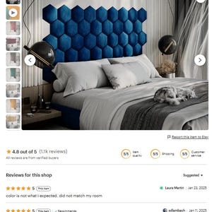 Paneles de cabecero tapizados HEXAGON / Azulejos de terciopelo para pared de dormitorio / Paneles decorativos acolchados para la parte trasera de la cama / Decoración de pared que reduce el eco imagen 5