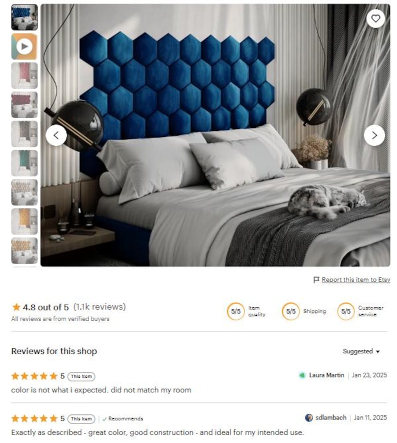 Paneles de cabecero tapizados HEXAGON / Azulejos de terciopelo para pared de dormitorio / Paneles decorativos acolchados para la parte trasera de la cama / Decoración de pared que reduce el eco imagen 5