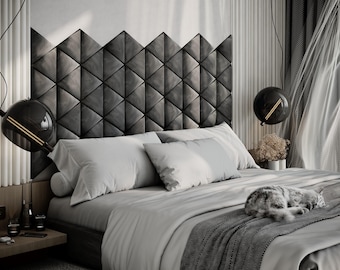 TRIANGLE Upholstered Headboard Panels | Soft Velvet Wall Art Tiles | Decorative Padded Bed Back Panels | Modern Geometric Wall Decor |