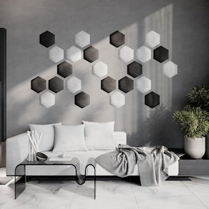 Klädda HEXAGON akustiska väggpaneler | Mjuka dekorativa sammetsplattor | Handgjorda ljudabsorberande och ekodämpande väggpaneler