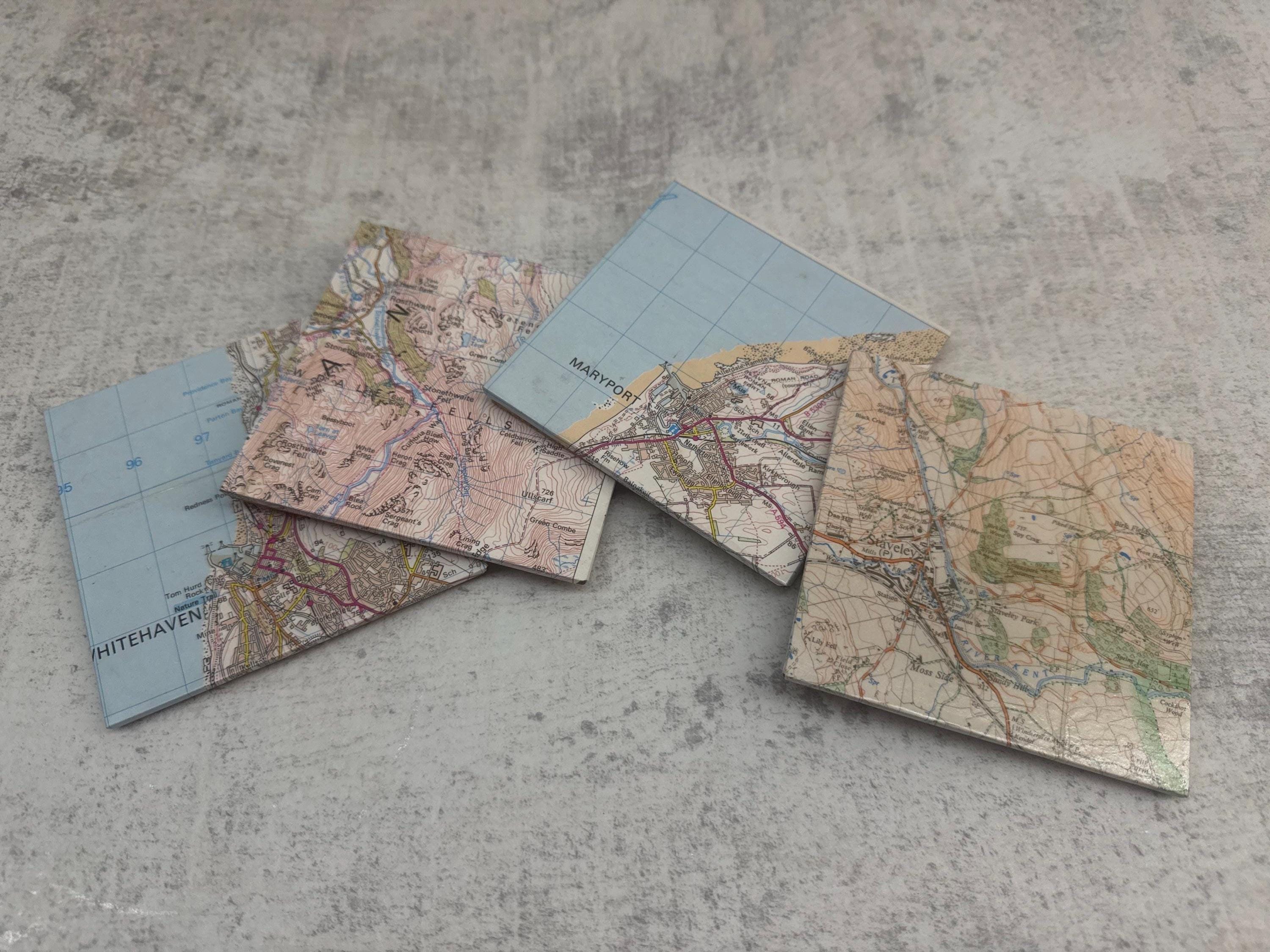 Postcode Coasters Personalised Map Coaster Recycled Handmade Upcycled Map Gift Custom ...