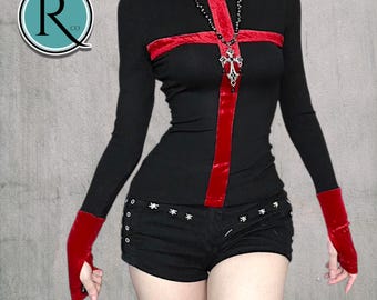 Gothic Long Sleeve Top | Cross Design Slim Shirt | Chic Punk Streetwear